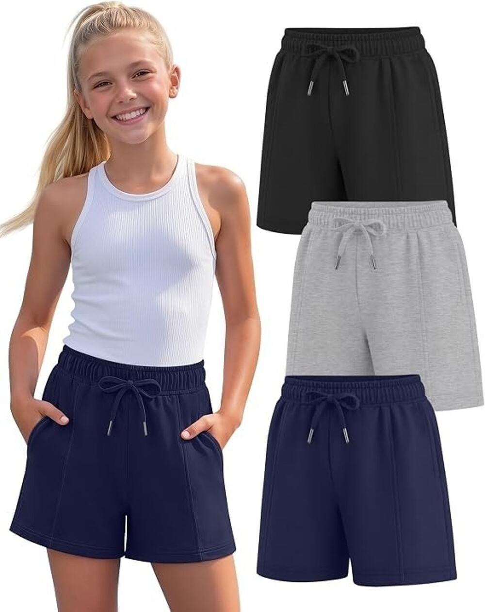 LessonZoo Girls Shorts 3 Pack Black Gray Navy Size 7-8Y New